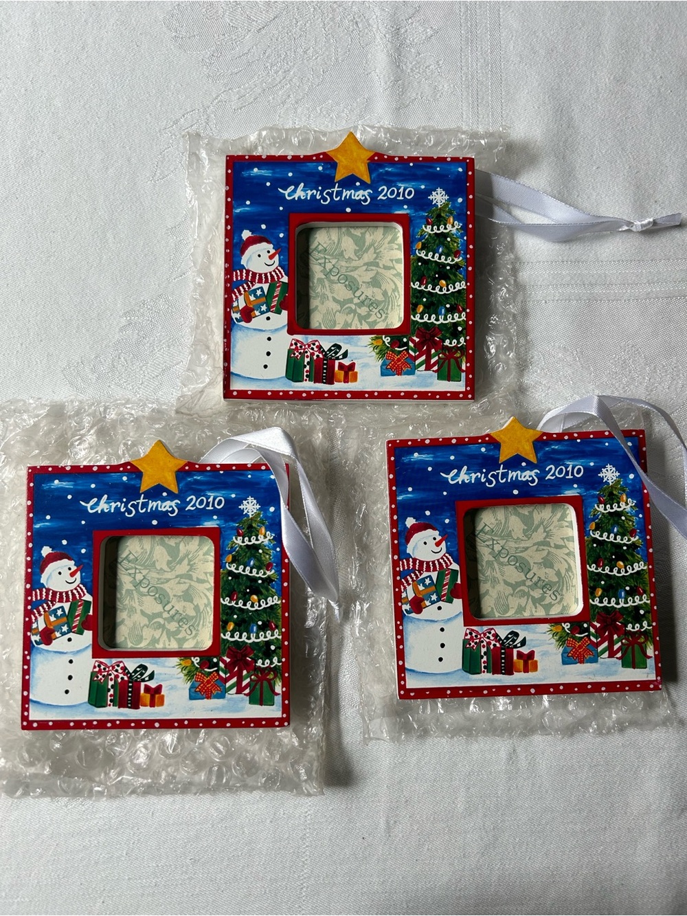 Exposures 2010 Christmas Snowman Photo Frame Ornaments - Red Blue Green